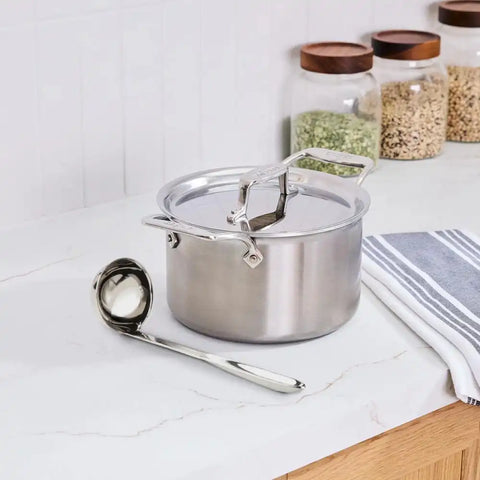 D5 Stainless Brushed 5-ply Bonded Cookware Set, 4-quart Soup Pot and Ladle Set
