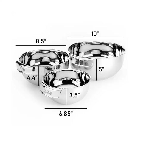 Stainless Steel 3 piece Mixing Bowl Set; 1.5 x 3 x 5 quart